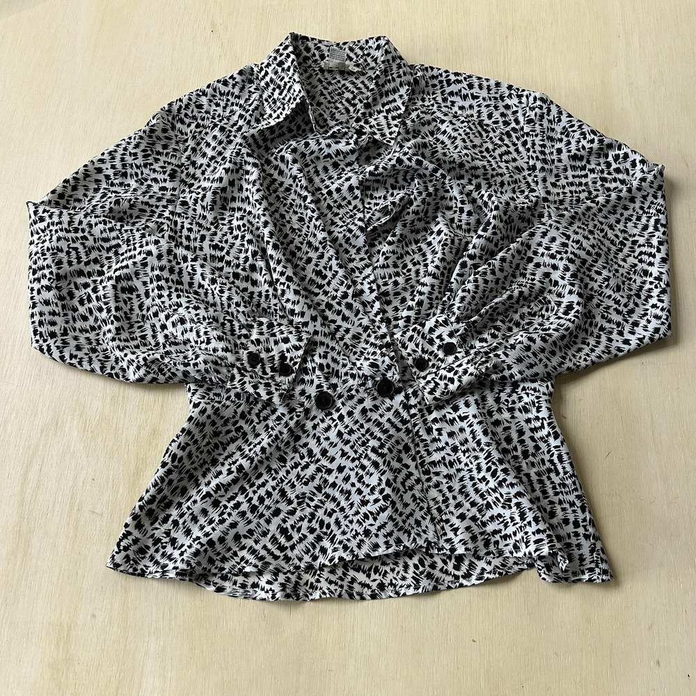Vintage 80s Lloyd Williams Blouse Womens 12 Geometric Button Front Long Sleeve